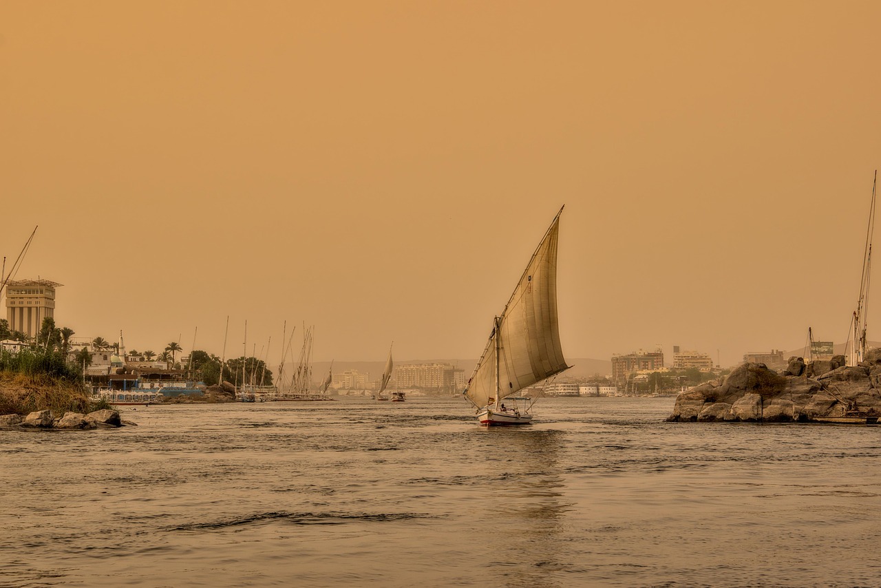 A sailboat on a river